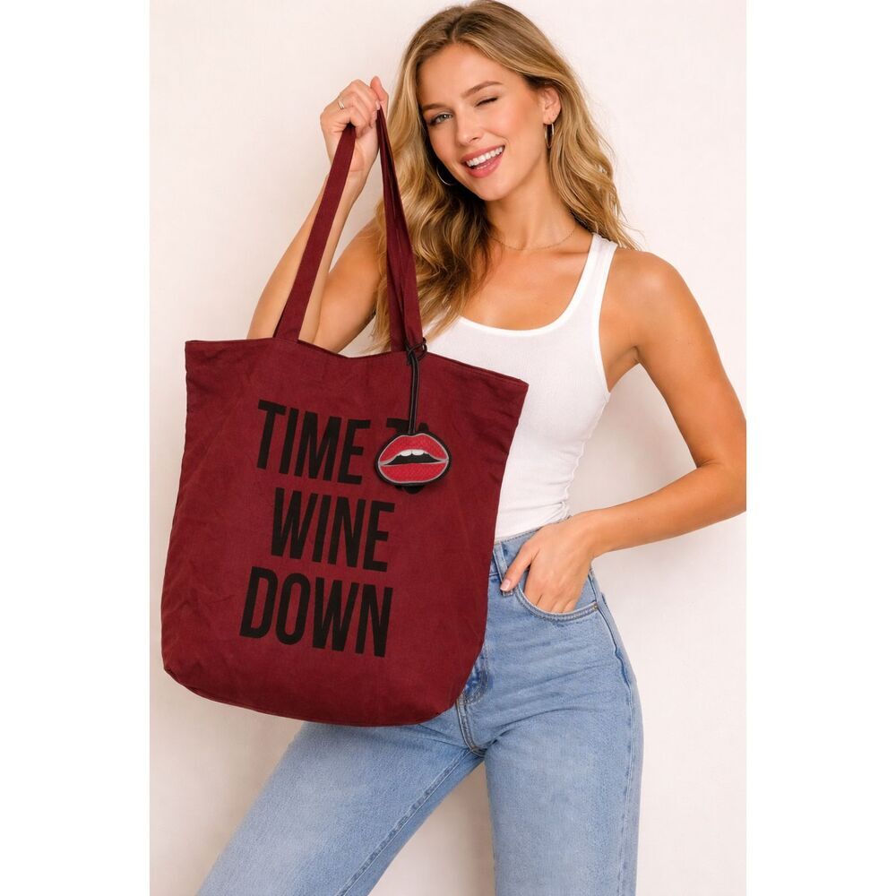 Sam Edelman Burgundy Tote Time To Wine Down Fun Graphic Shoulder Bag Casual Chic